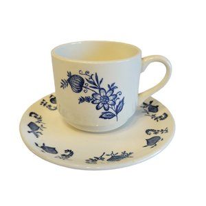 Vintage Blue Onion Cups and Saucers USA Made SCIO Mid Century Stackable EUC USA